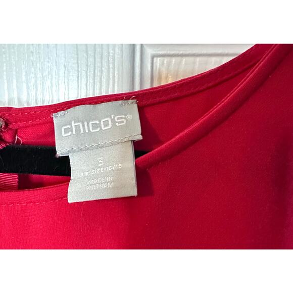 Chico's Women's Blouse Sz 3 Red Ruffle Down the Sleeve Career Top Shirt - Picture 2 of 5